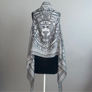 Elegant Gray and Black Aztec-Inspired Poncho/Cardigan